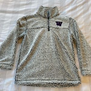 University of Washington (UW) embroidered sherpa pull over 1/4 zip sweatshirt